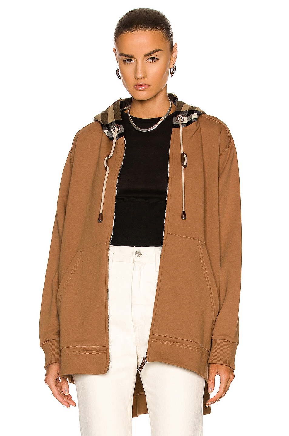 Image 1 of Burberry Melodie Check Hood Sweatshirt in Camel