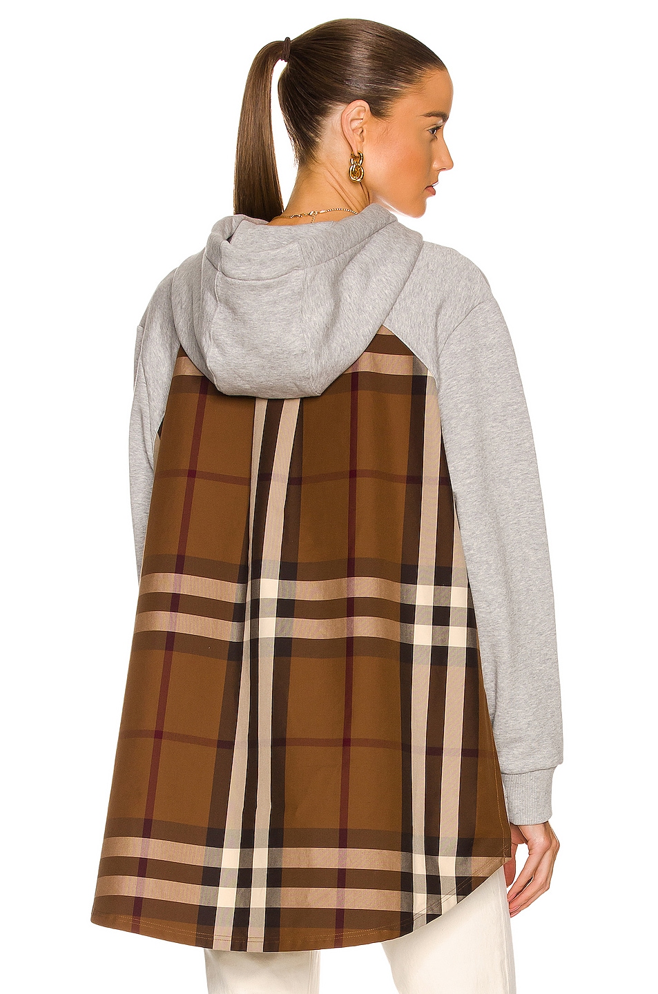 Image 1 of Burberry Betty Check Panel Hoodie in Pale Grey Melange