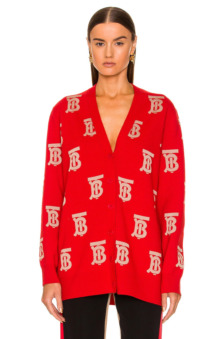 Image 1 of Burberry Salena All Over TB Cardigan in Bright Red