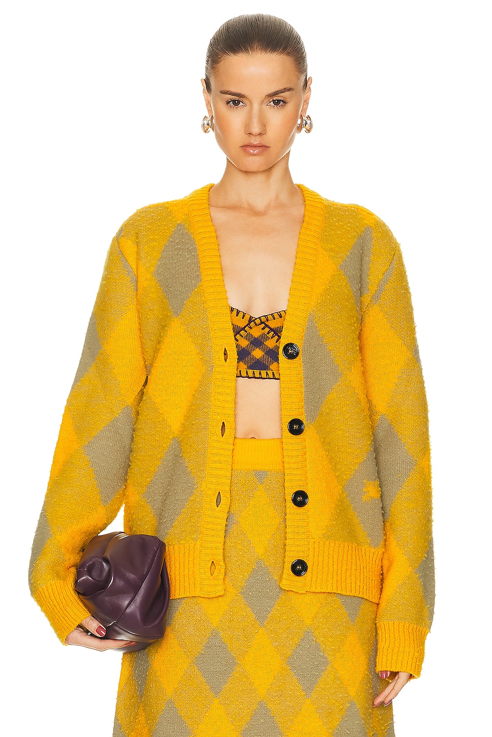 Image 1 of Burberry Long Sleeve Cardigan in Mimosa IP Pattern
