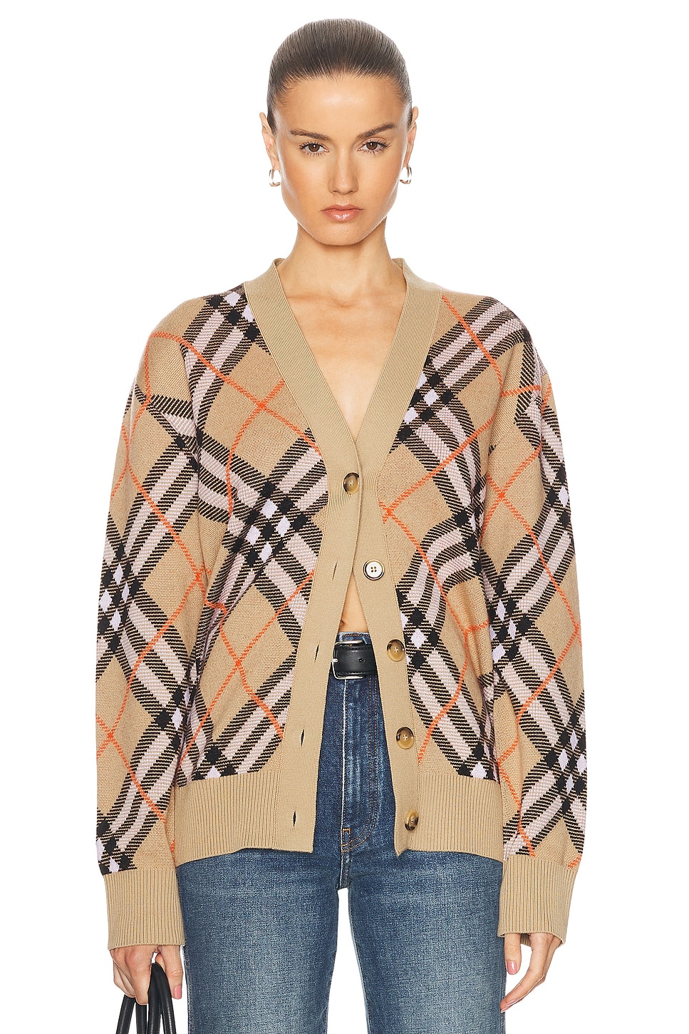Image 1 of Burberry Long Sleeve Cardigan in Sand IP Check