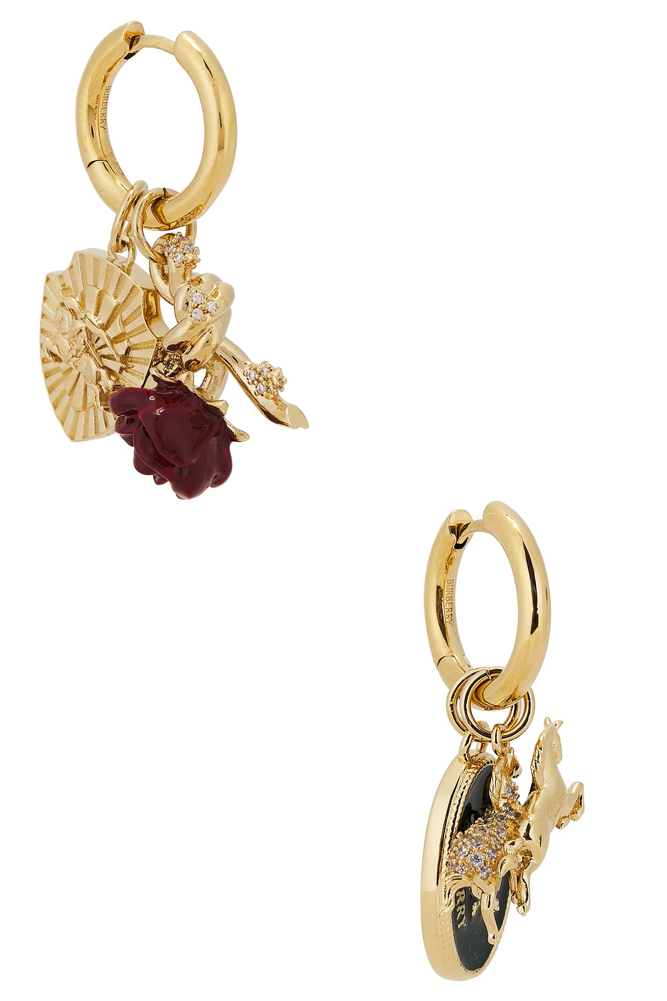 Image 1 of Burberry Charm Hoop Earrings in Gold & Multicolour