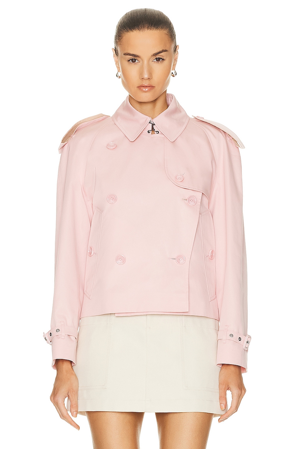 Image 1 of Burberry Cropped Trench Jacket in Sorbet Pink