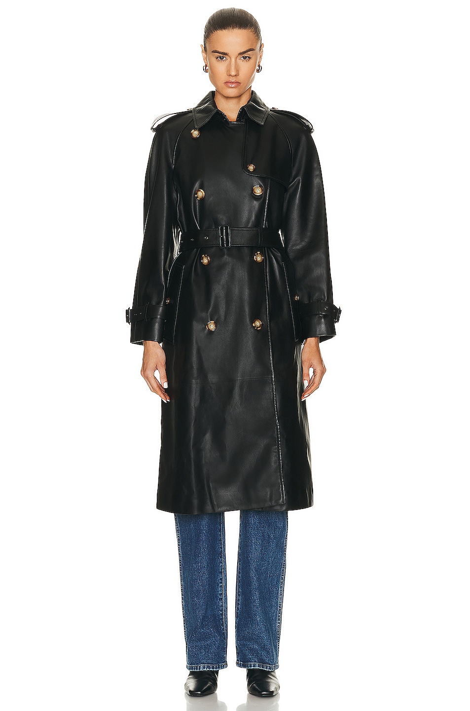 Image 1 of Burberry Leather Double Breasted Trench Coat in Black