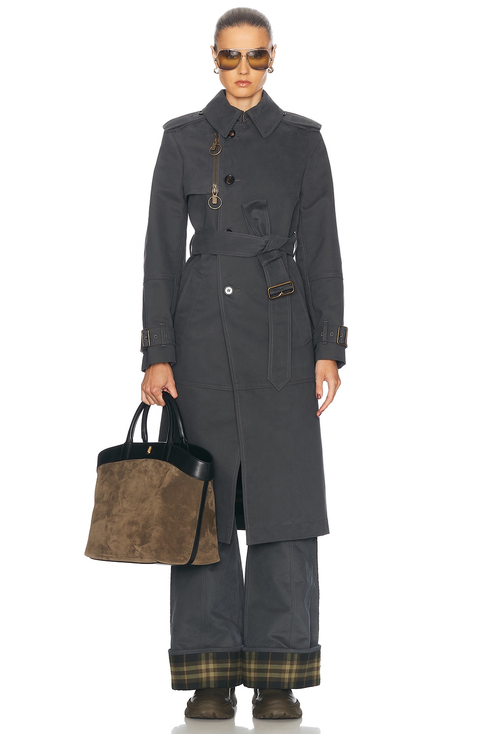 Shop Burberry Belted Long Coat In Cinder