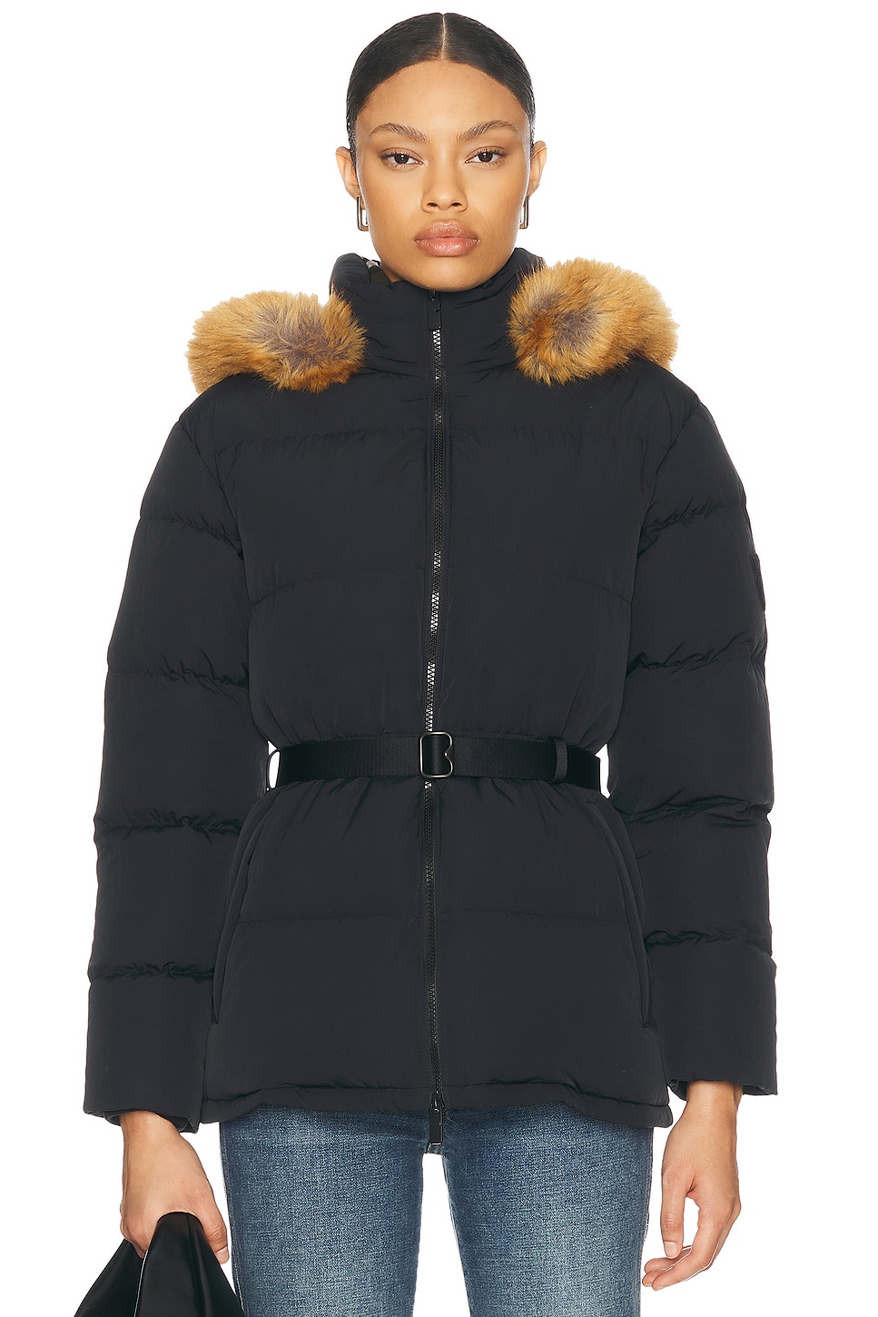 Shop Burberry Short Waisted Down Parka In Black & Snug Ip Check