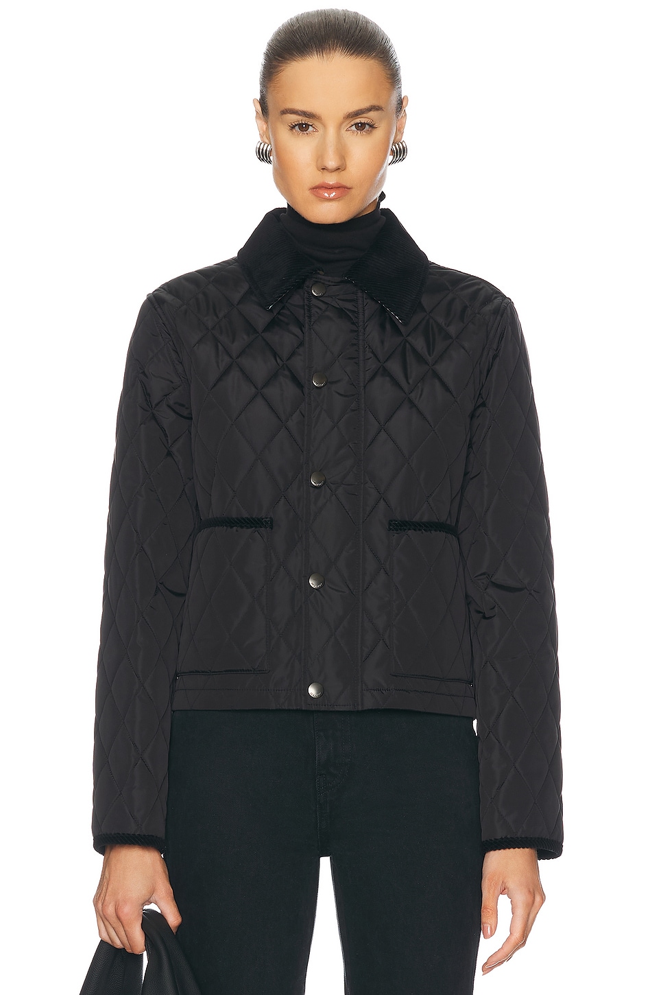 Cropped Quilted Jacket in Black