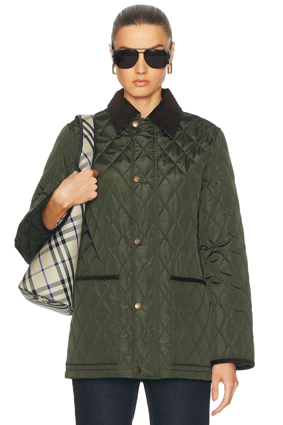 Button Up Quilted Jacket in Olive