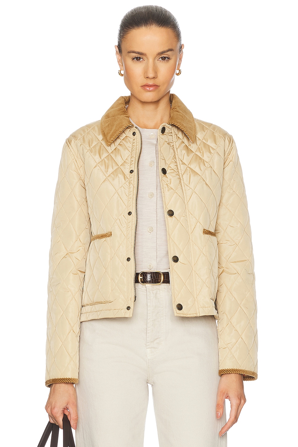 Cropped Quilted Jacket in Tan