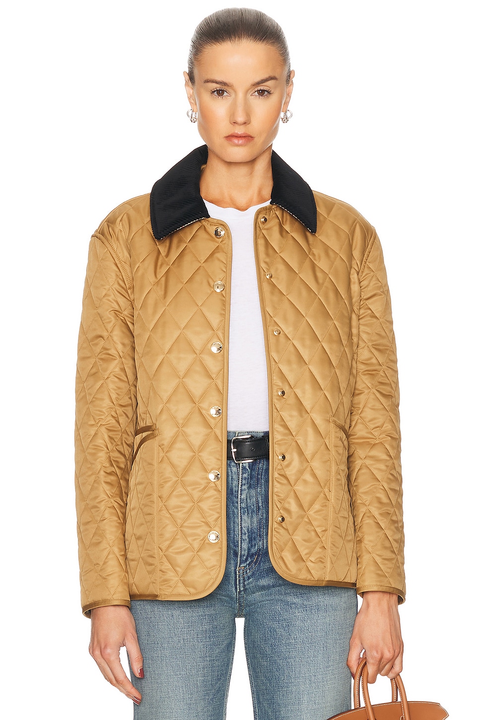 Image 1 of Burberry Quilted Coat in Camel