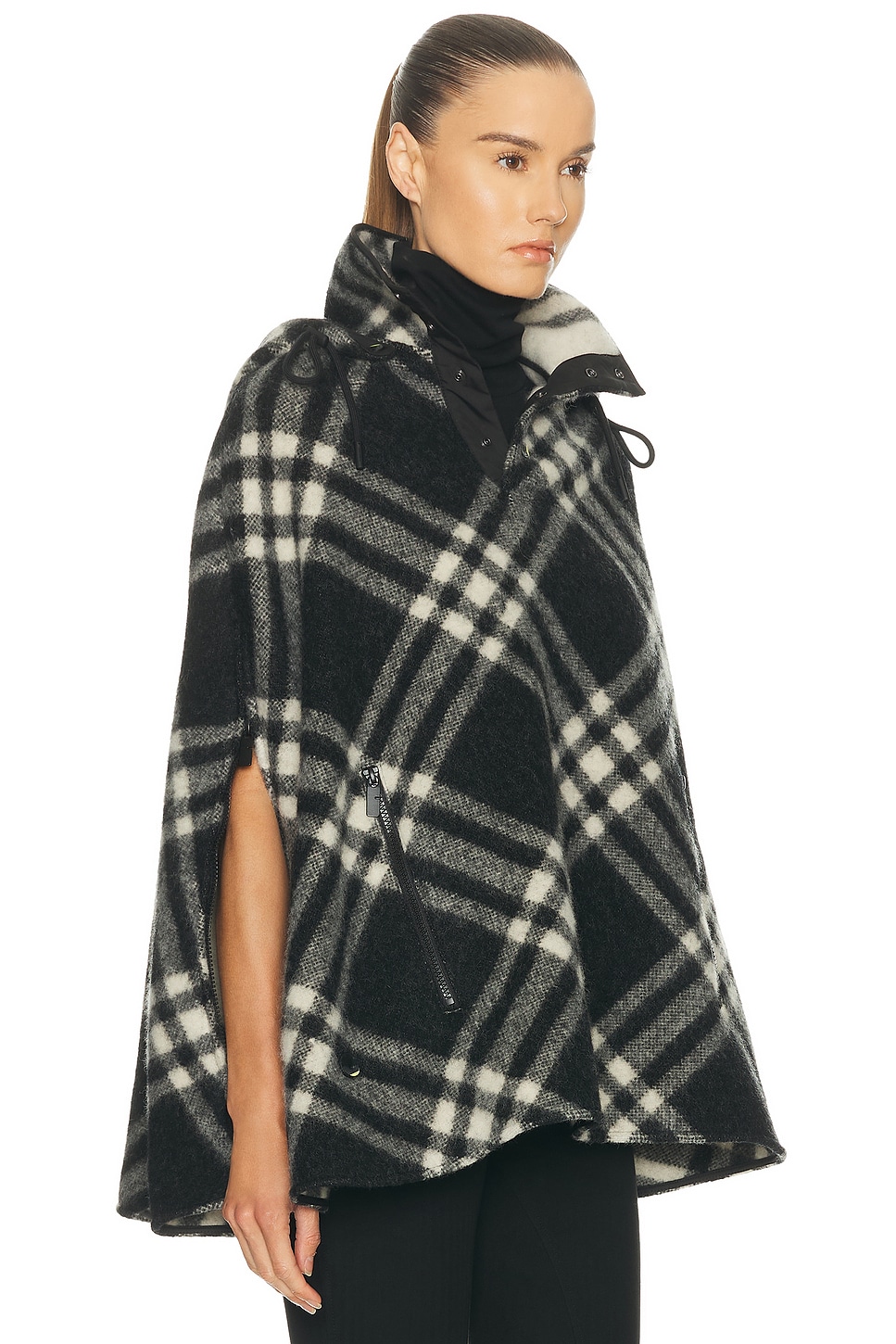 Burberry Check Wool Poncho In Black