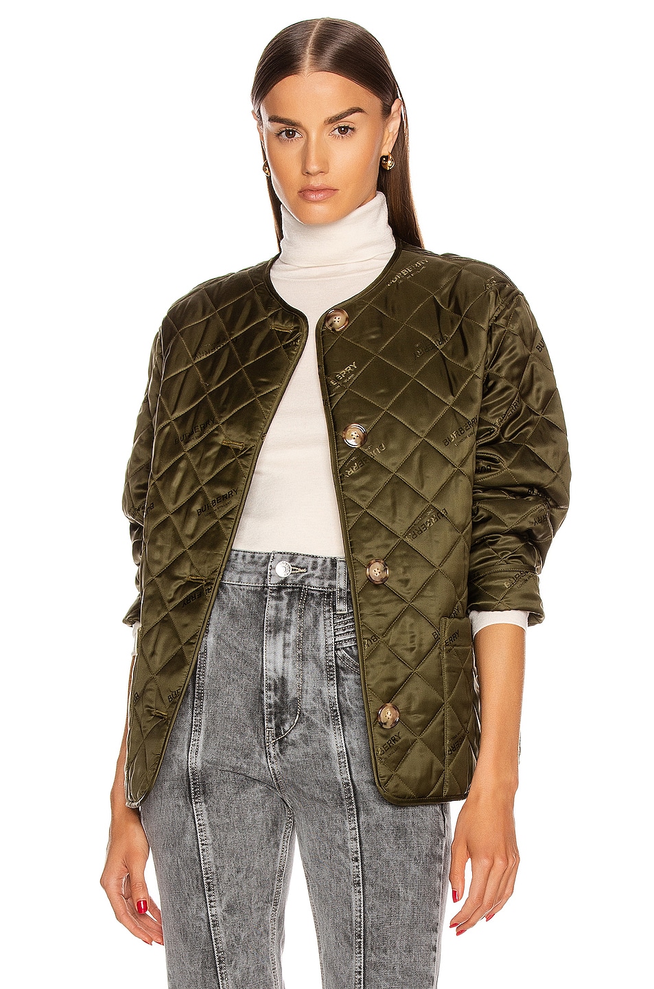 Image 1 of Burberry Bardsey Print Jacket in Olive
