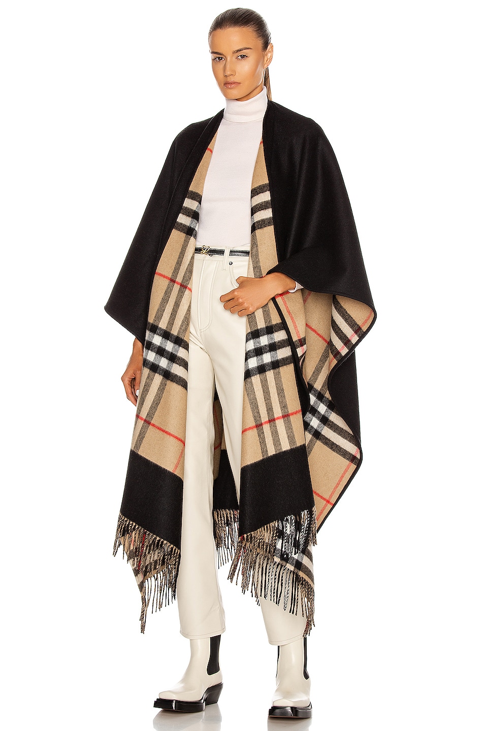 Burberry Charlotte Long Giant Check Reversible Cape in Black | FWRD