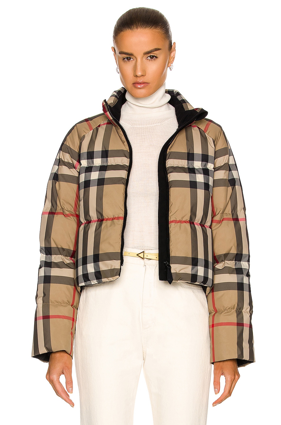 Image 1 of Burberry Alsham Arc Check Quilted Jacket in Archive Beige IP Check