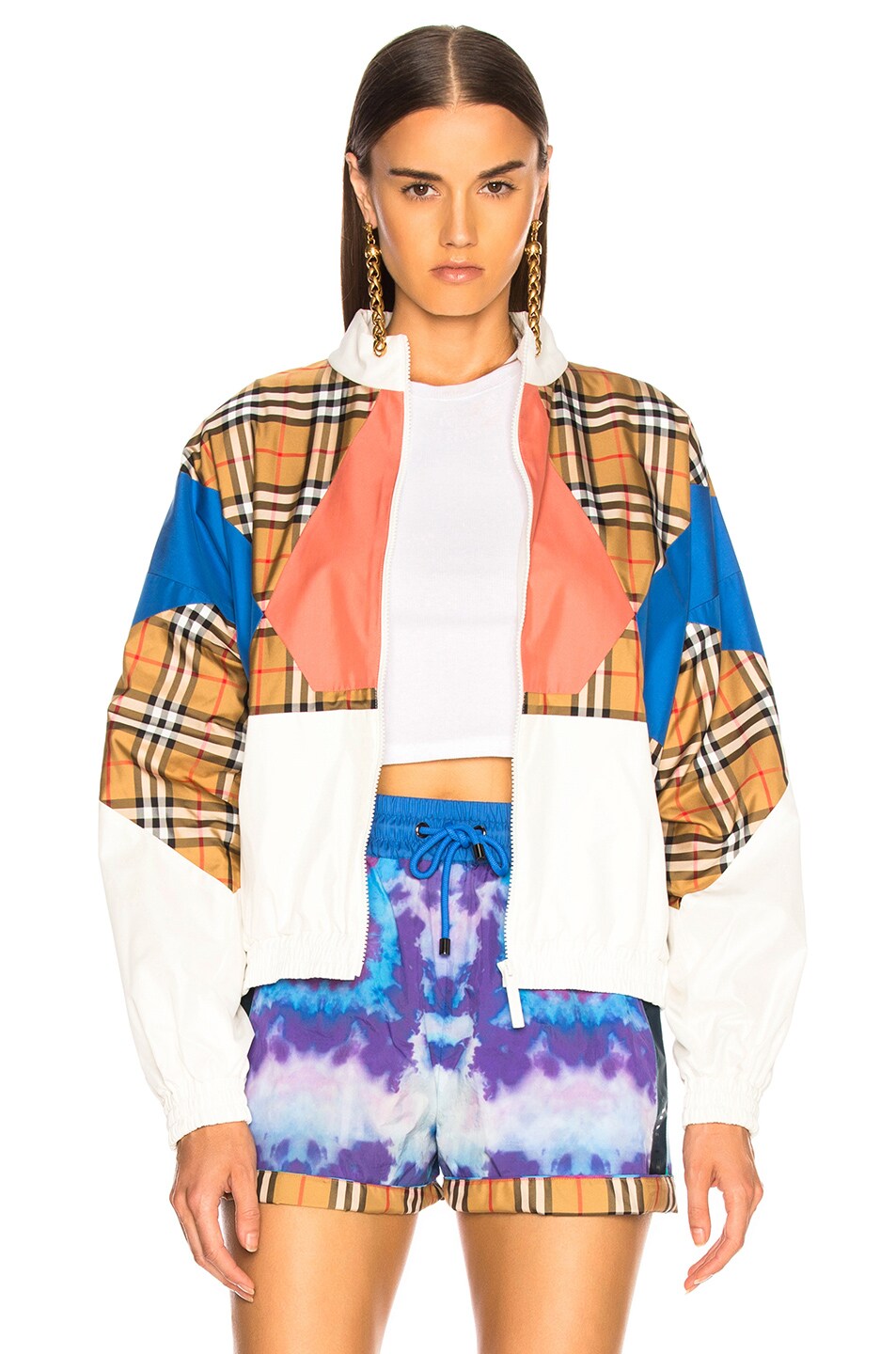 Image 1 of Burberry Zip Check Jacket in White & Multicolor