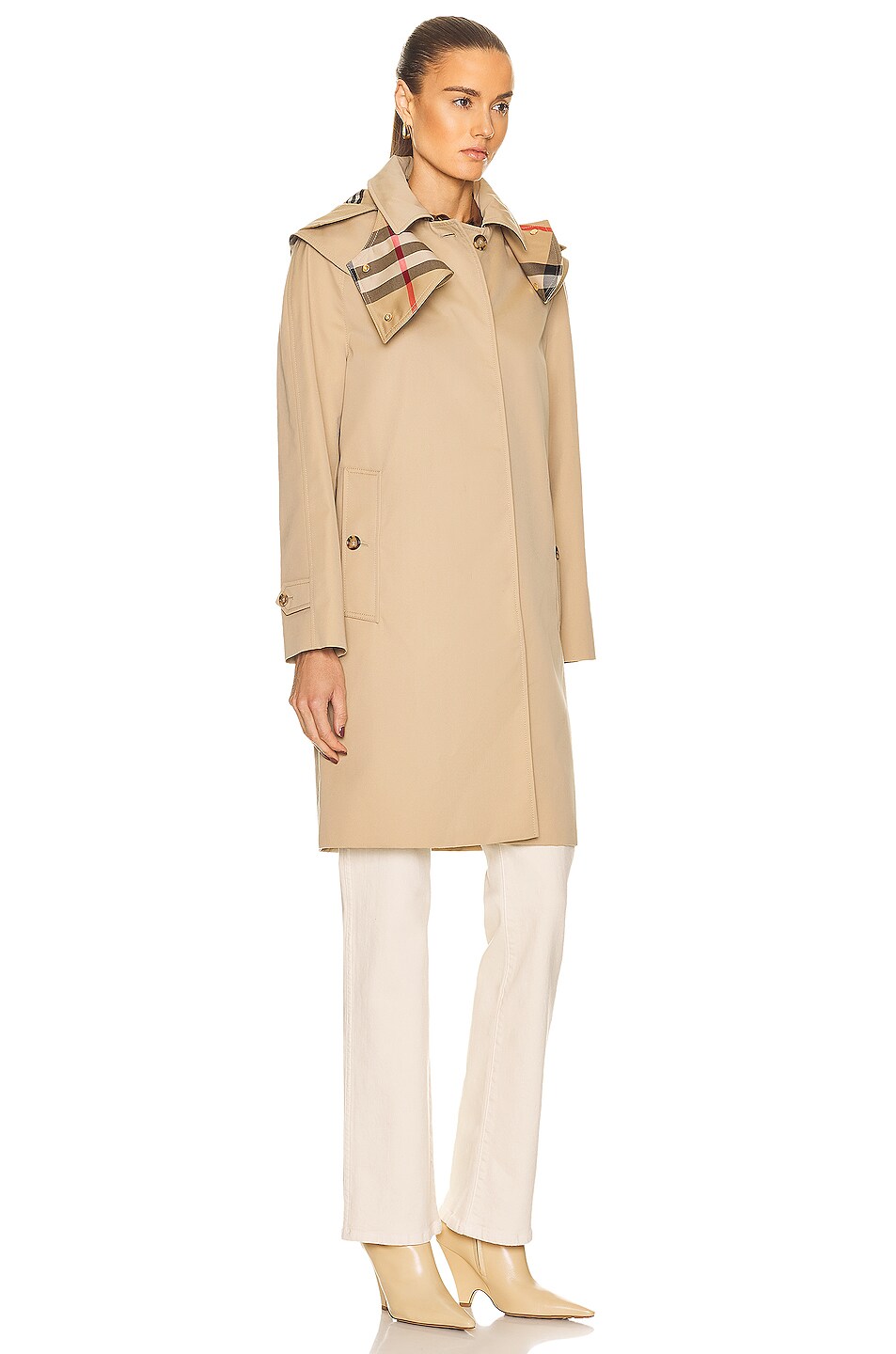 Burberry Stansted Raincoat with Removable Hood in Honey FWRD