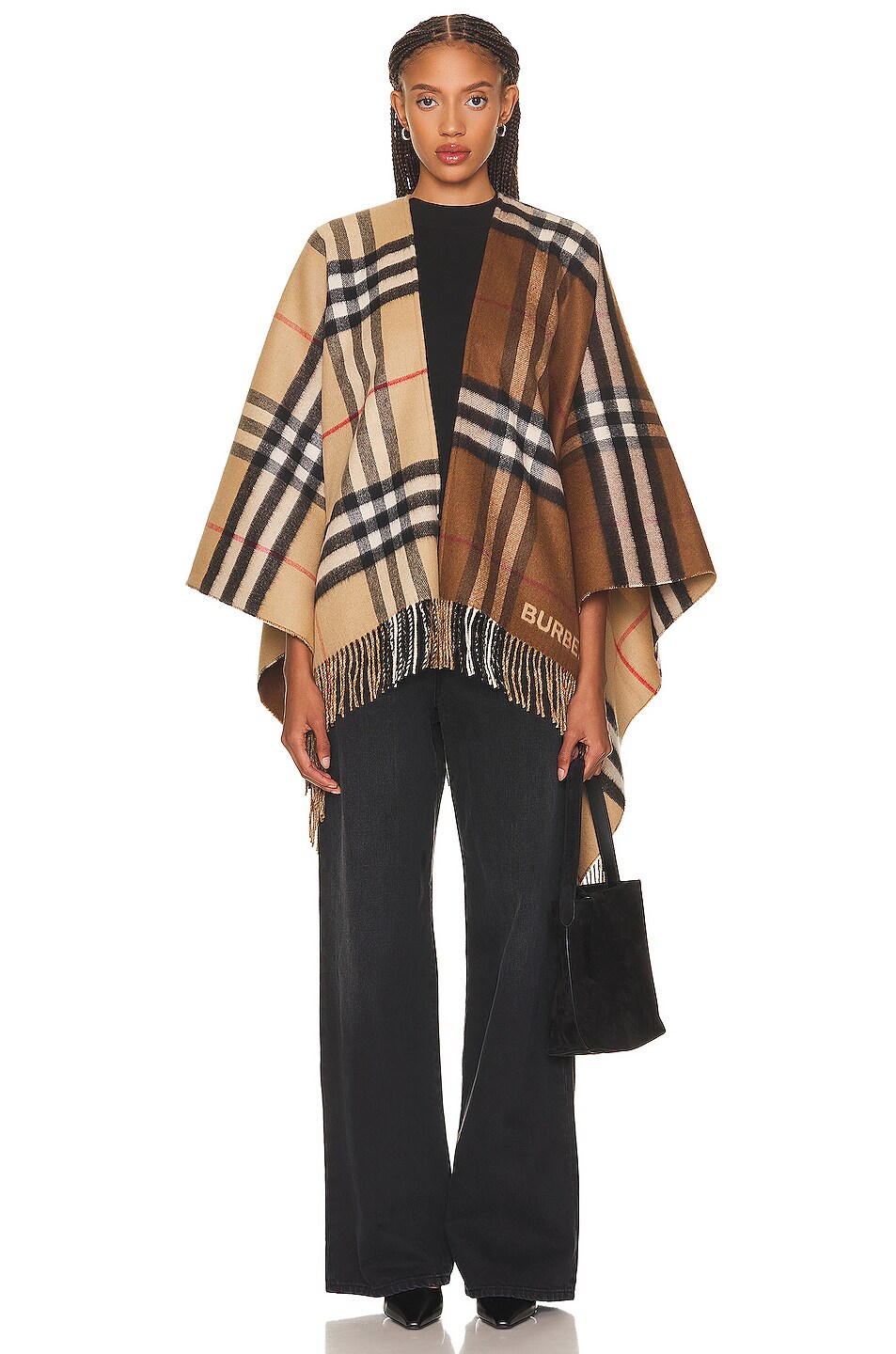 Image 1 of Burberry Giant Check Central Split Cape in Archive Beige & Dark Brown