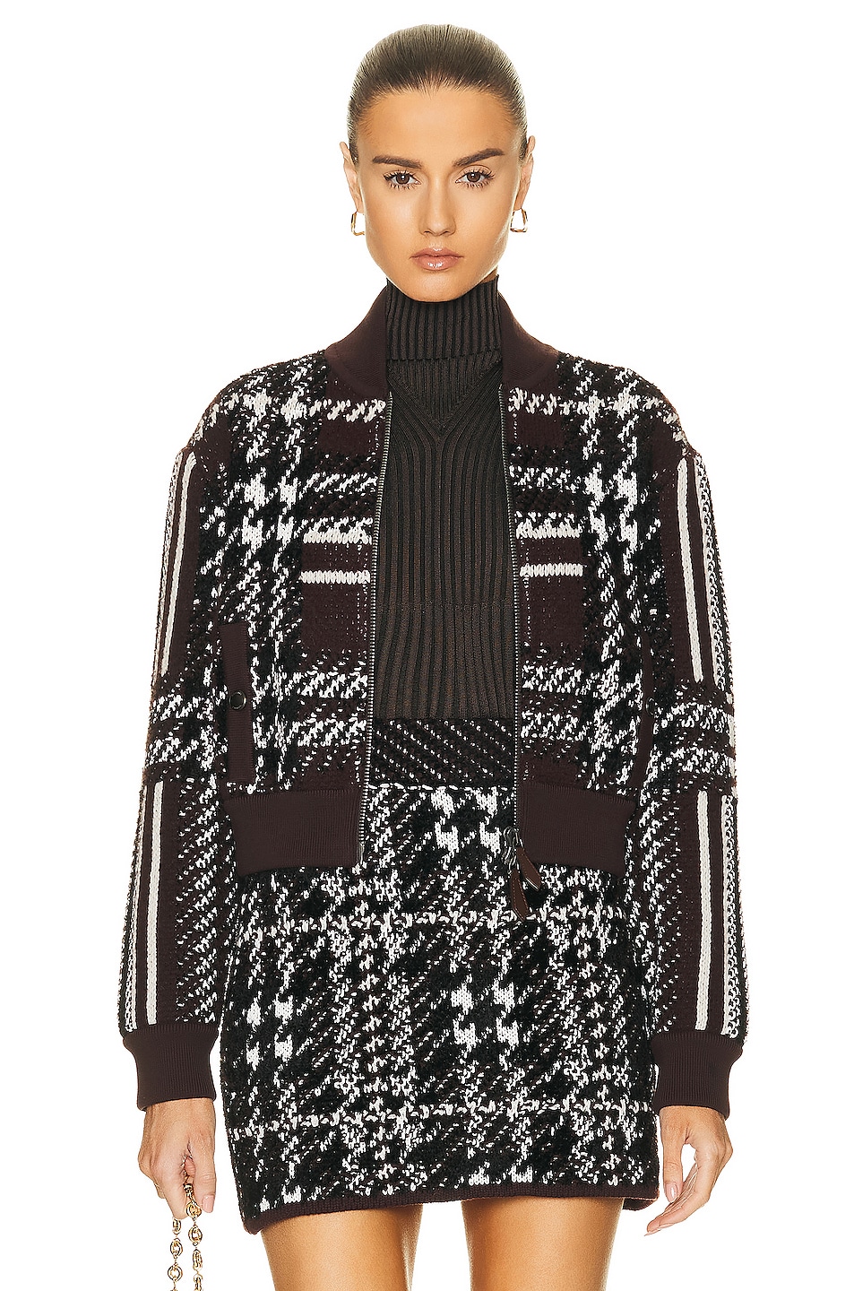 Image 1 of Burberry Caitryn Patchwork Check Jacket in Dark Truffle Brown