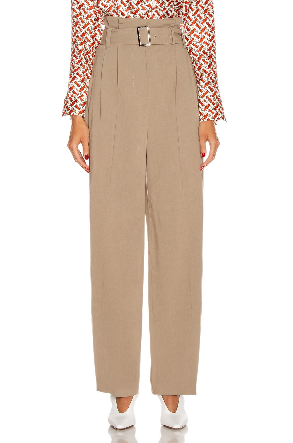 Image 1 of Burberry Swanage Ruffled Waisted Pant in Warm Taupe