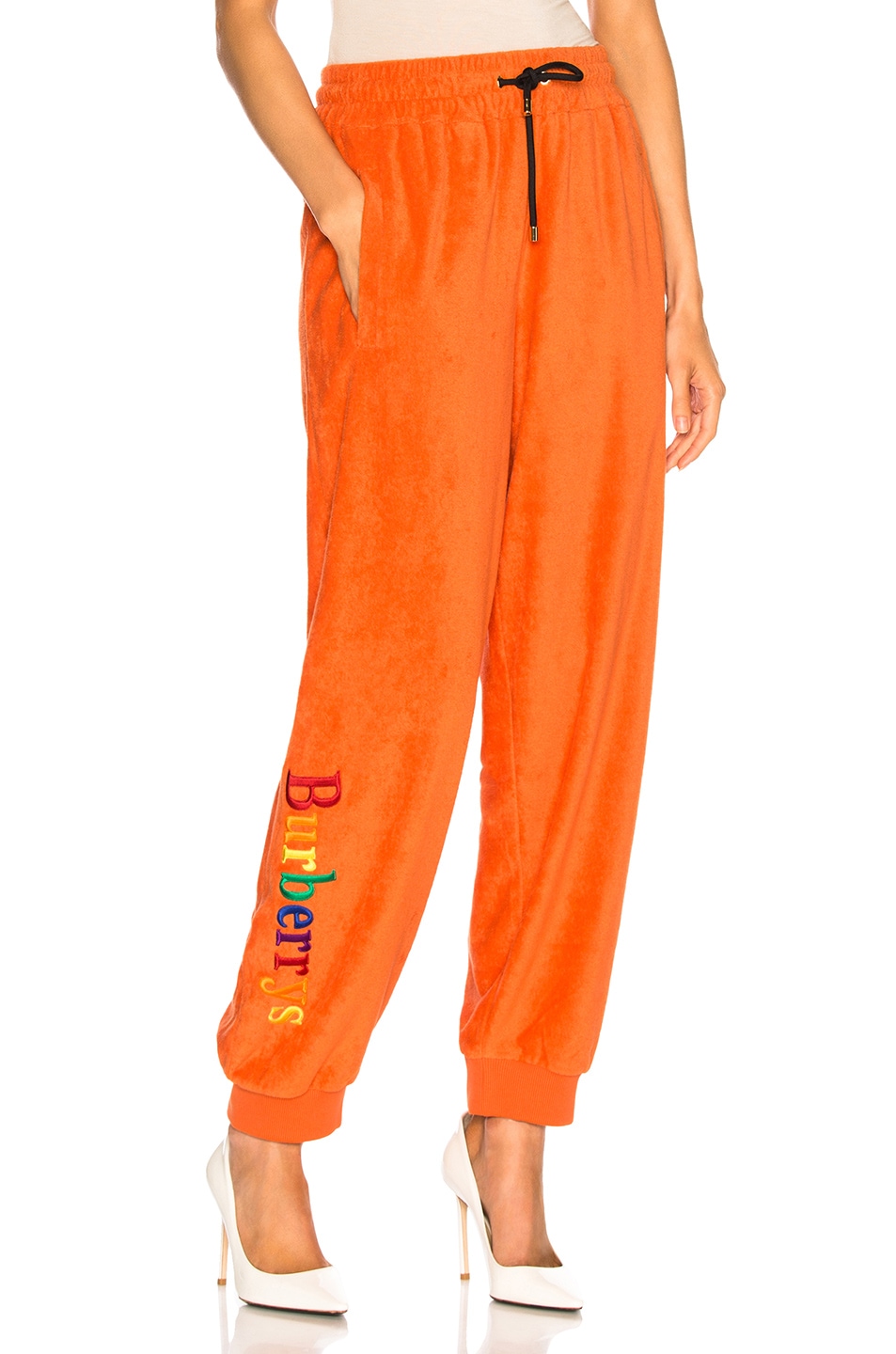 Image 1 of Burberry Rainbow Logo Sweatpants in Tangerine