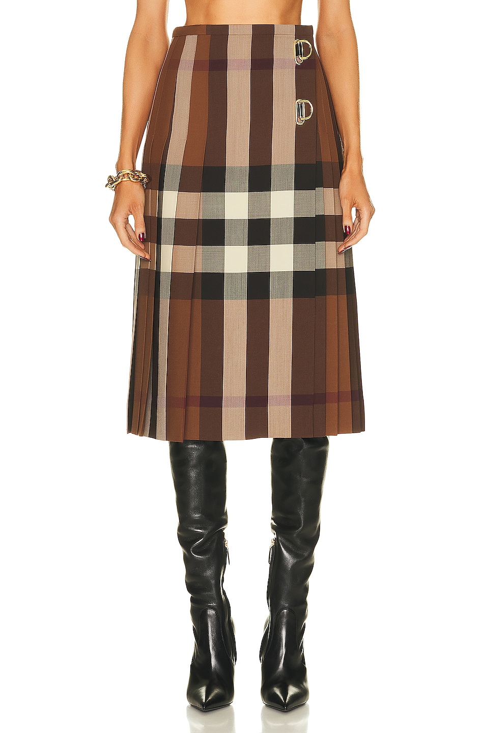 Image 1 of Burberry Winifred Check Skirt in Dark Birch Brown Check