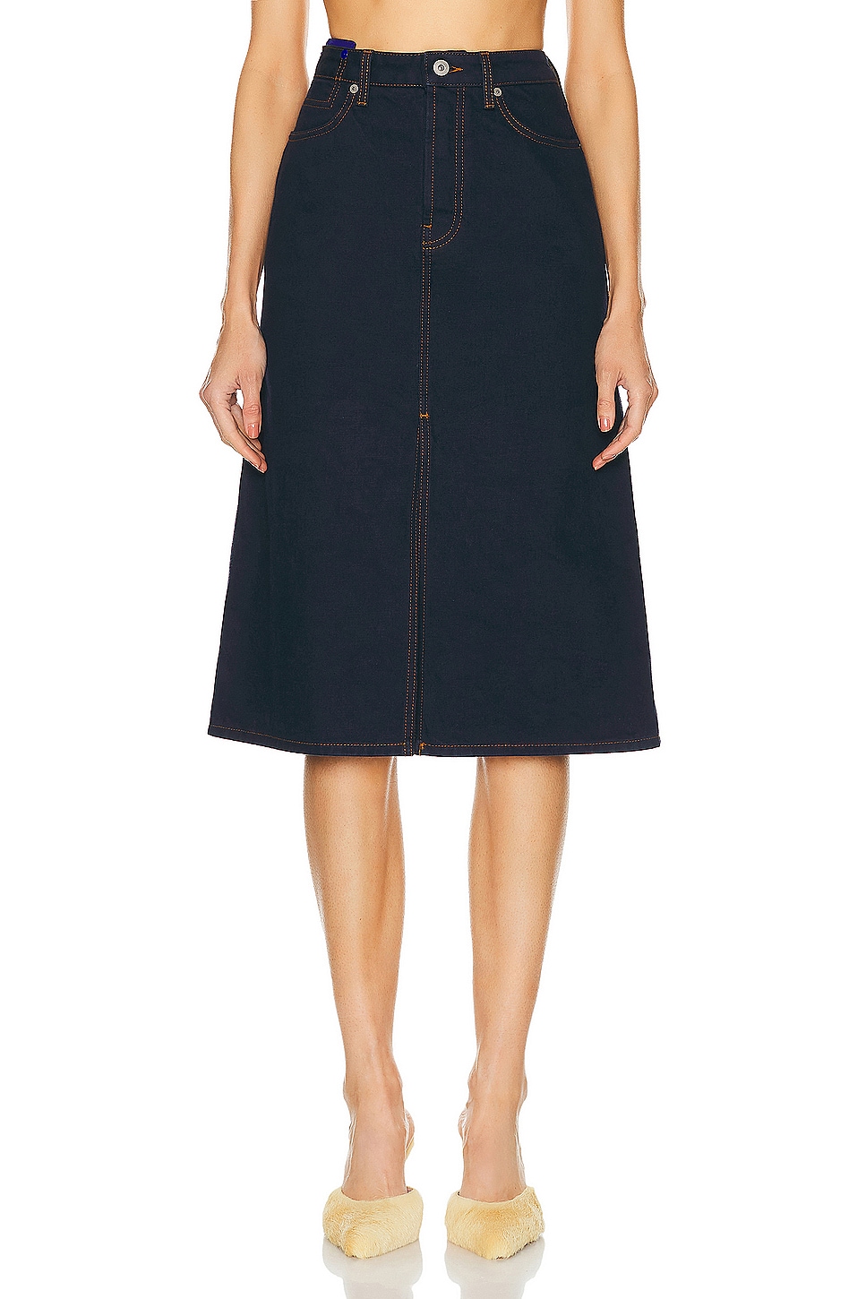 Image 1 of Burberry Midi Skirt in Indigo Blue