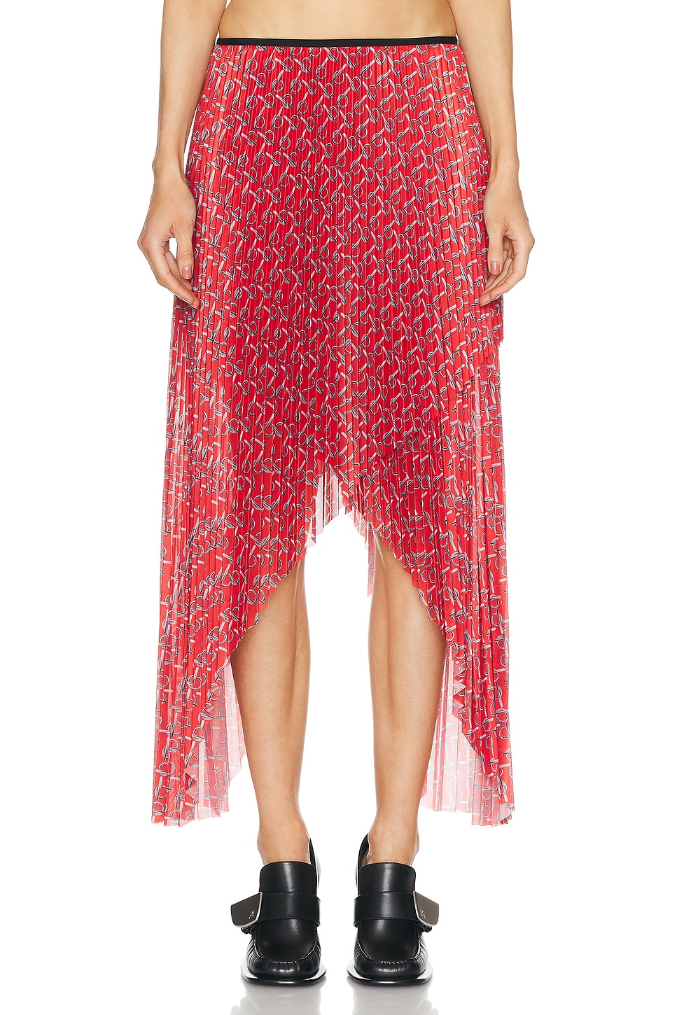 Image 1 of Burberry Pleated Midi Skirt in Silver & Red