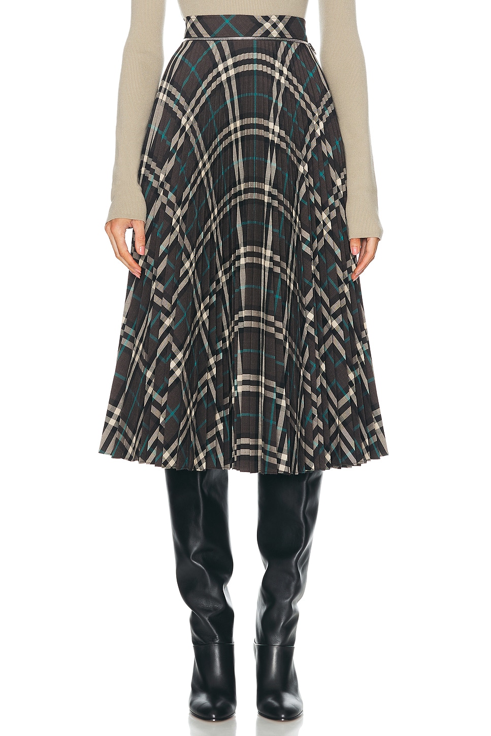 Image 1 of Burberry Pleated Midi Skirt in Snug IP Check