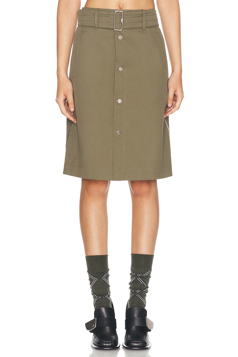 Belted Midi Skirt in Olive