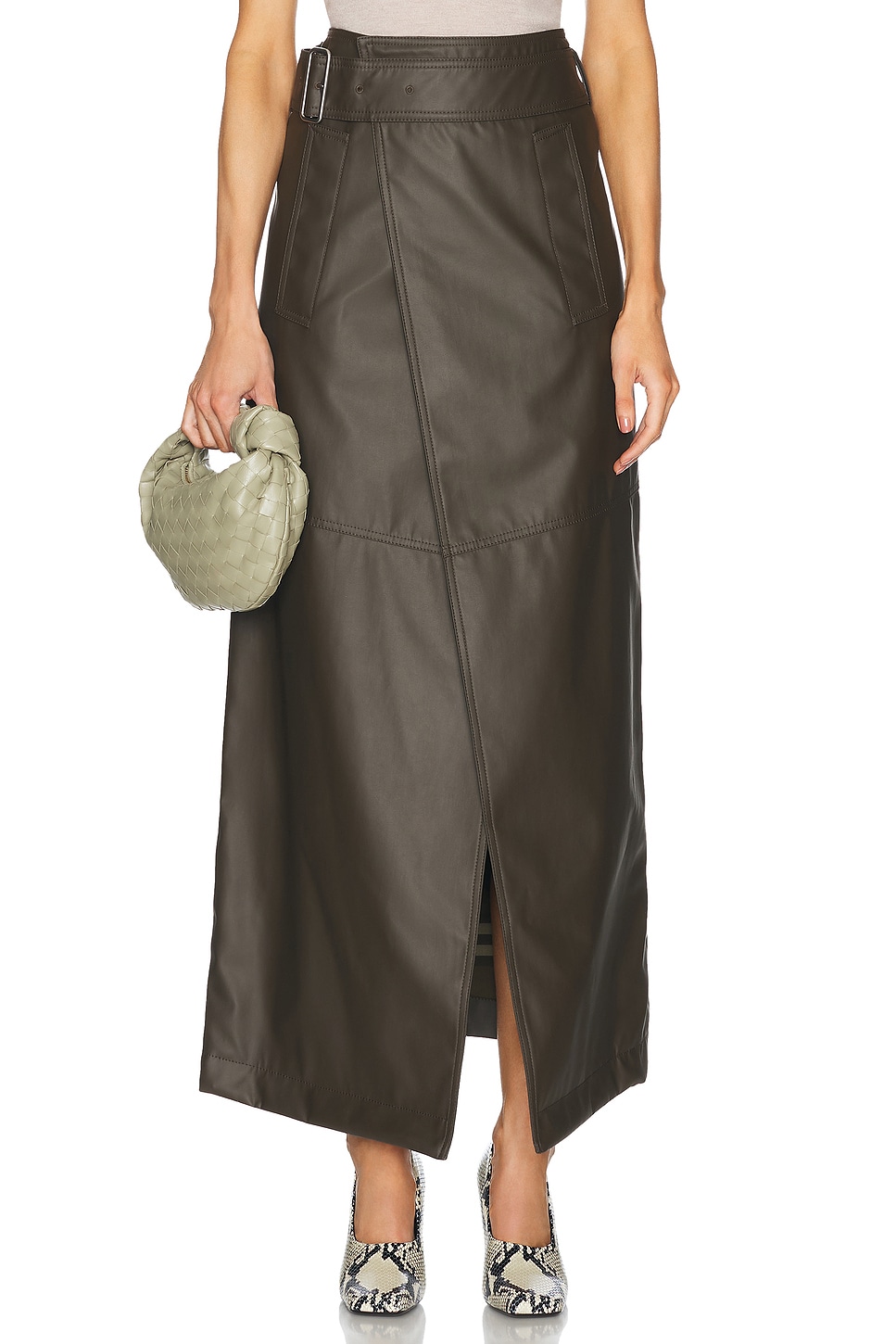 Image 1 of Burberry Front Slit Midi Skirt in Bramble