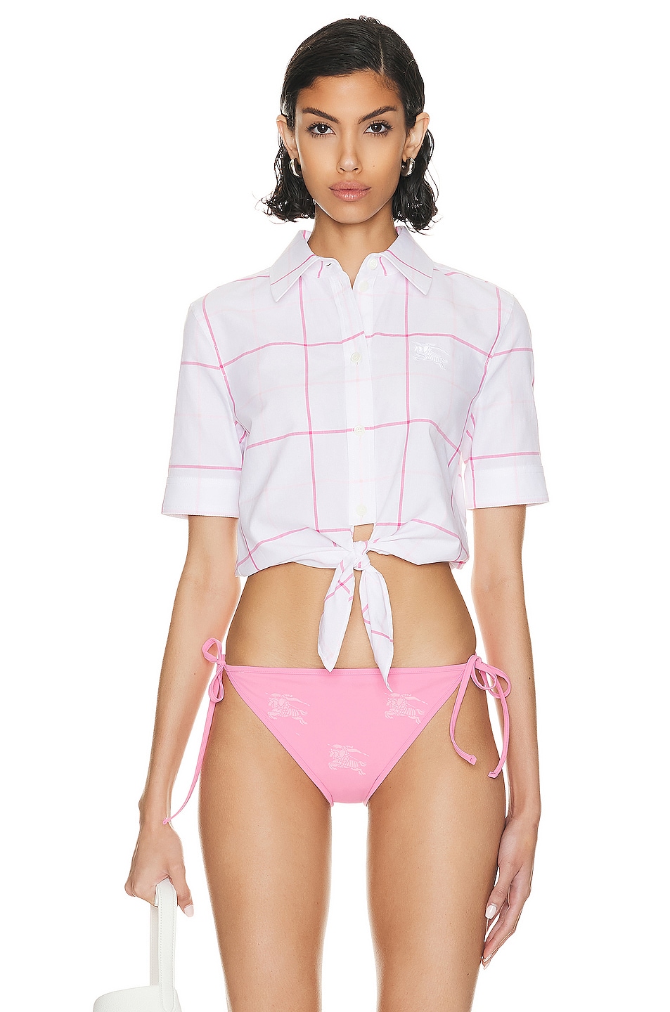 Image 1 of Burberry Cropped Shirt in Bubblegum Pink Ip Pattern