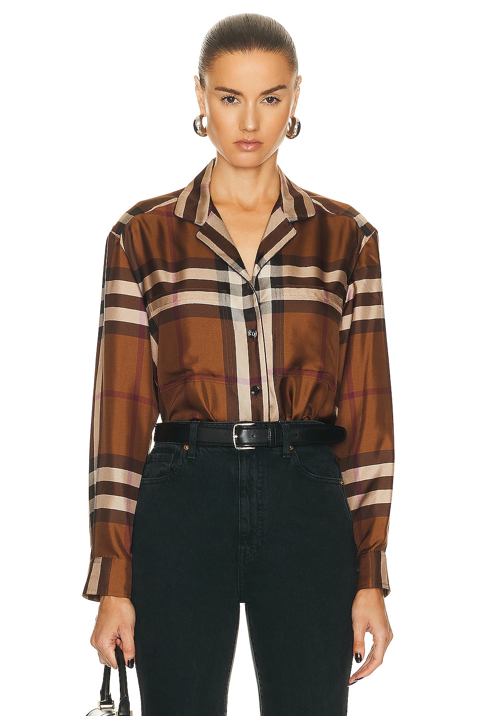 Image 1 of Burberry Jackie Check Shirt in Dark Birch Brown Check