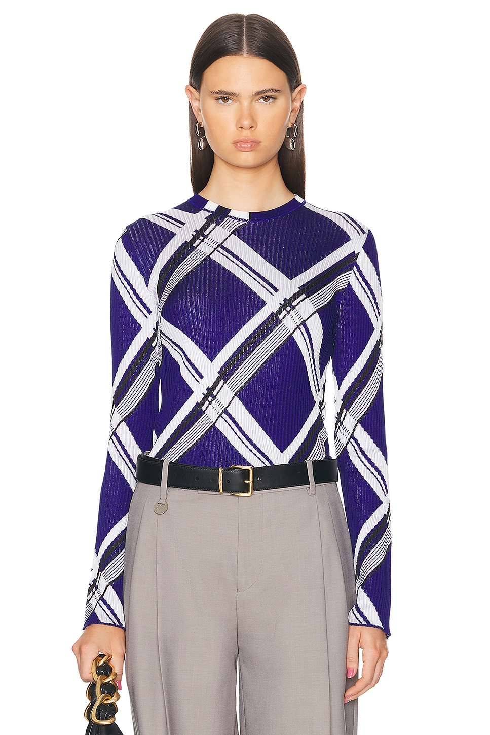 Image 1 of Burberry Rib Crew Neck Top in Knight IP Check