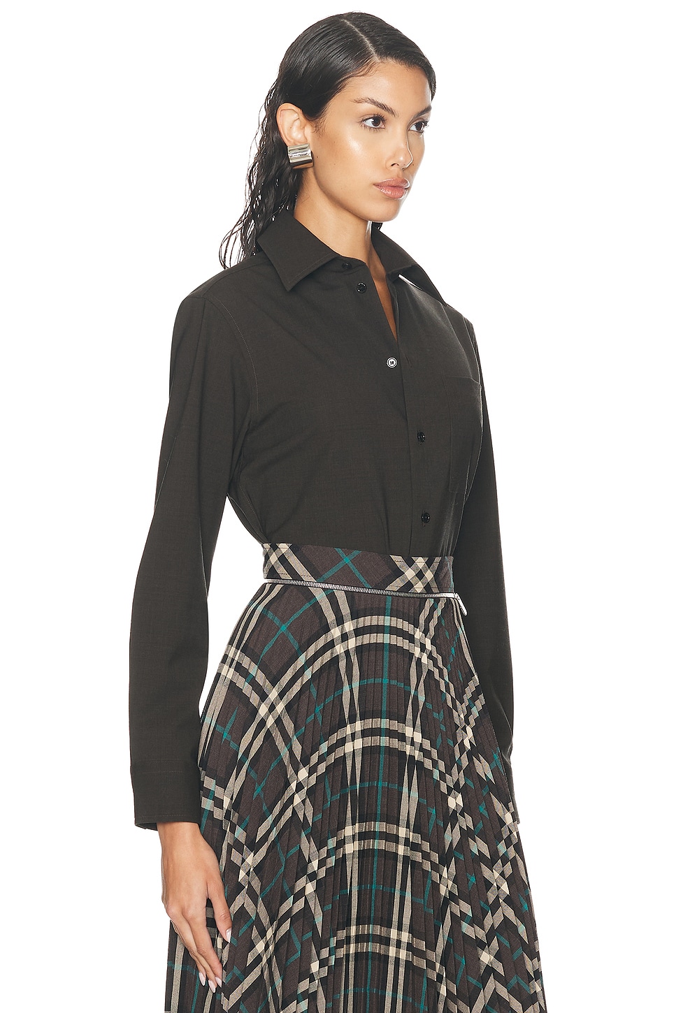 Shop Burberry Button Up Top In Snug Melange