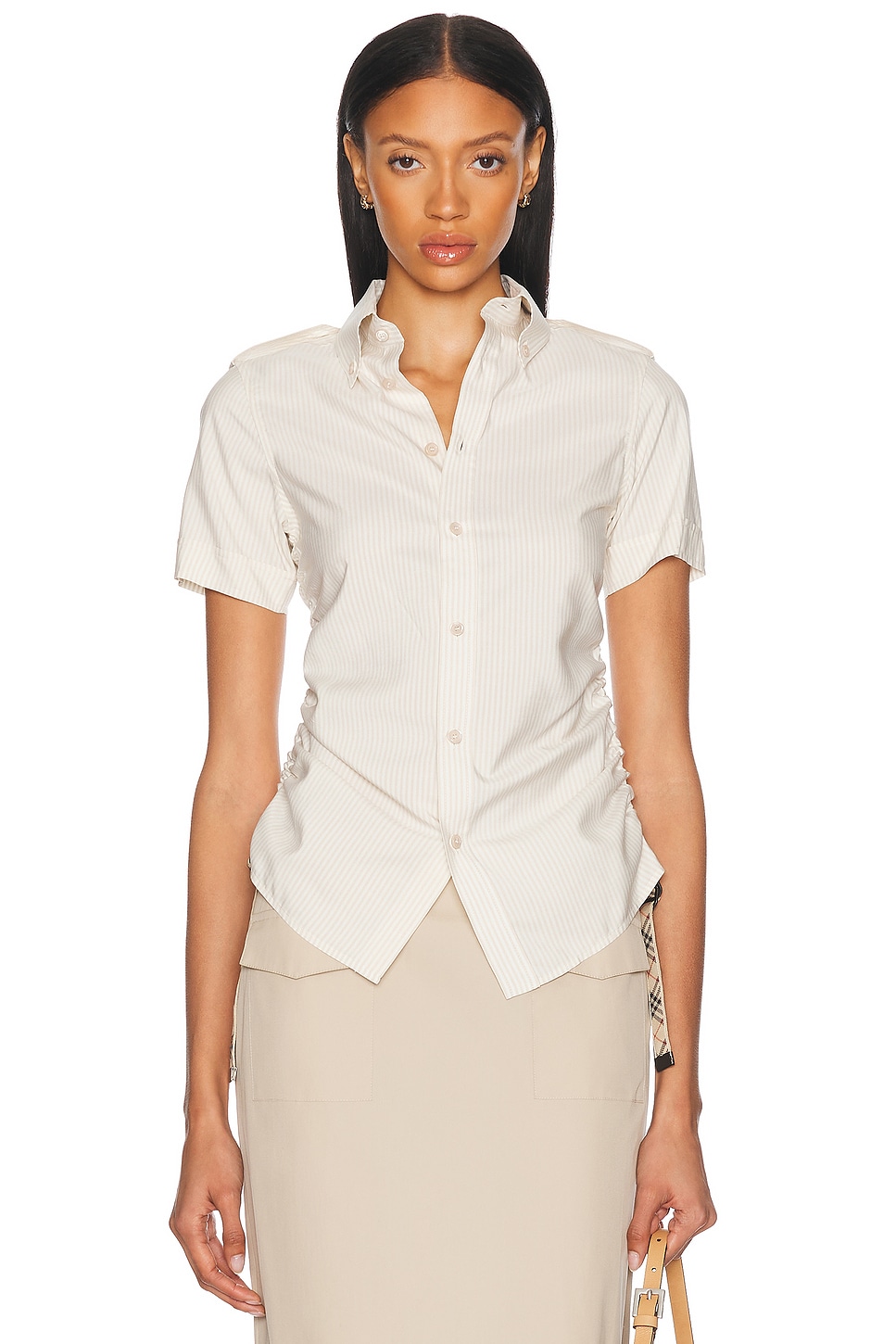 Image 1 of Burberry Button Up Top in Clam Ip Stripe