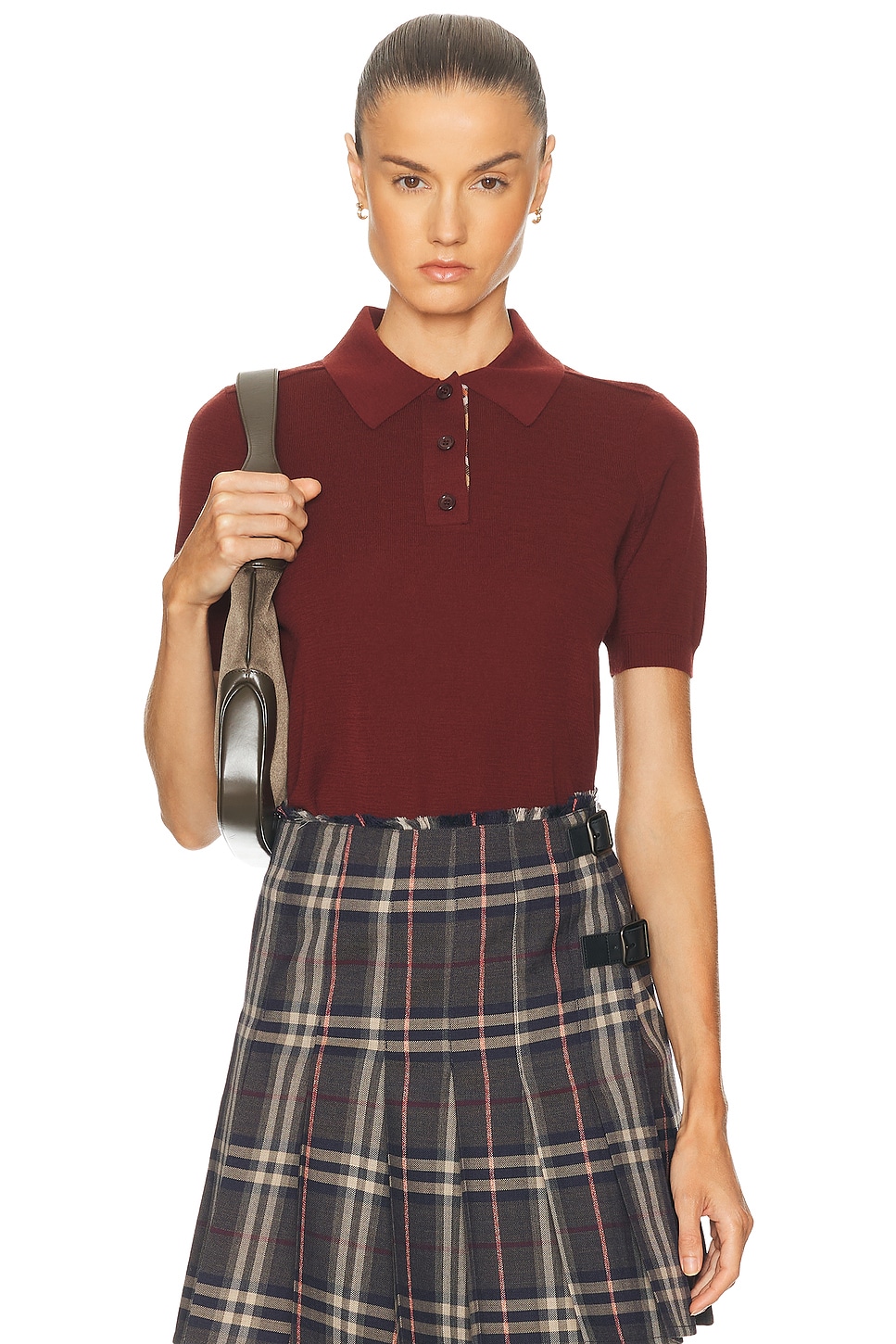 Short Sleeve Polo Top in Burgundy
