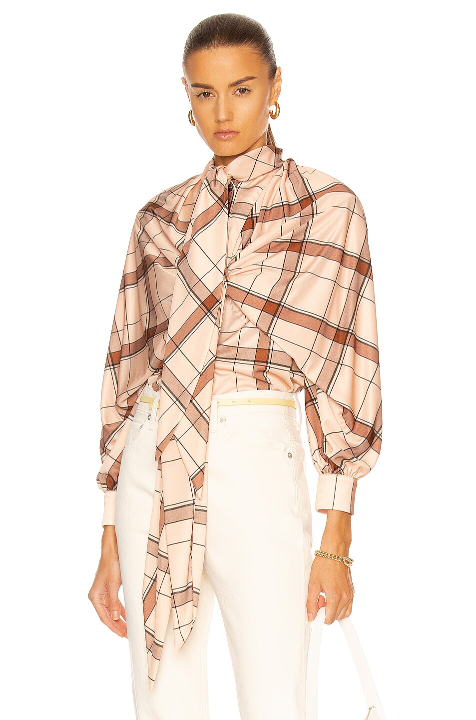 Image 1 of Burberry Silk Shirt With Draped Sleeve in Blush Pink Check