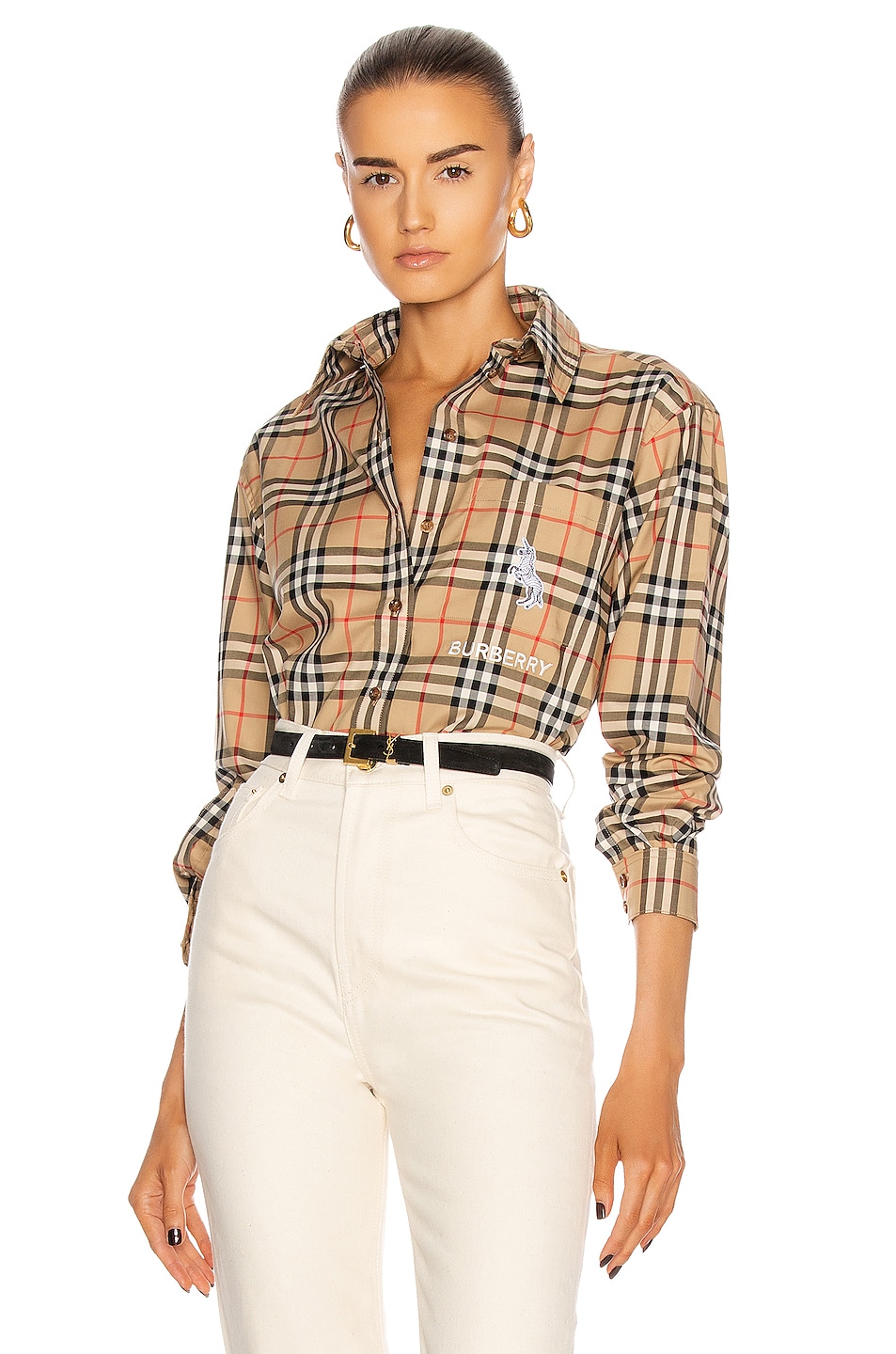 Image 1 of Burberry Carlota Button Down Top in Archive Beige Check