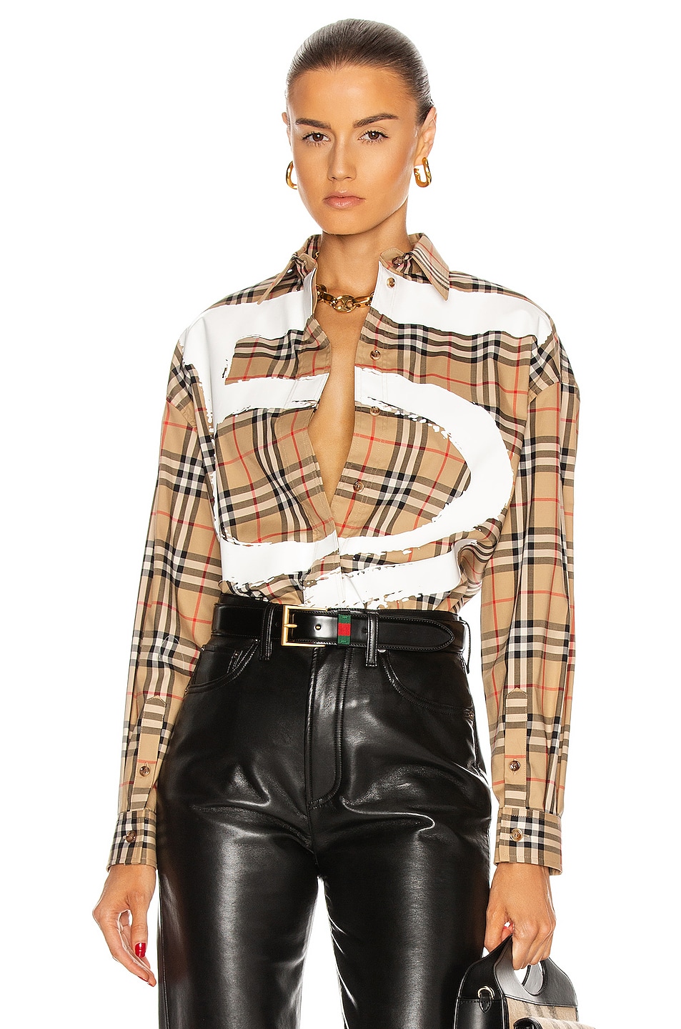 Image 1 of Burberry Clarissa Love Oversized Shirt in Archive Beige Check