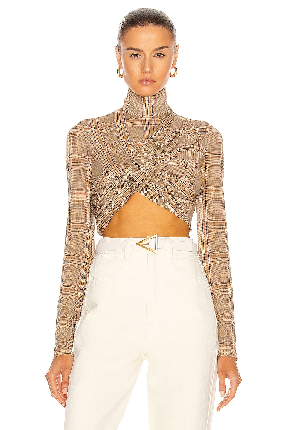Image 1 of Burberry Draped Cropped Twist Top in Dark Honey
