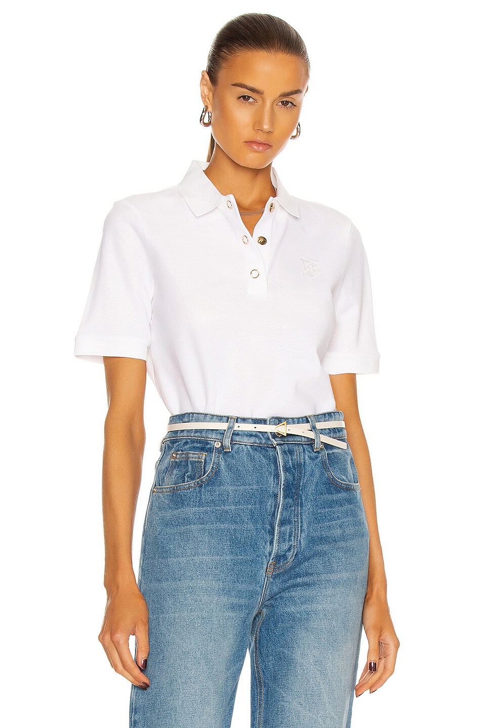 Image 1 of Burberry Malleco Polo Top in White