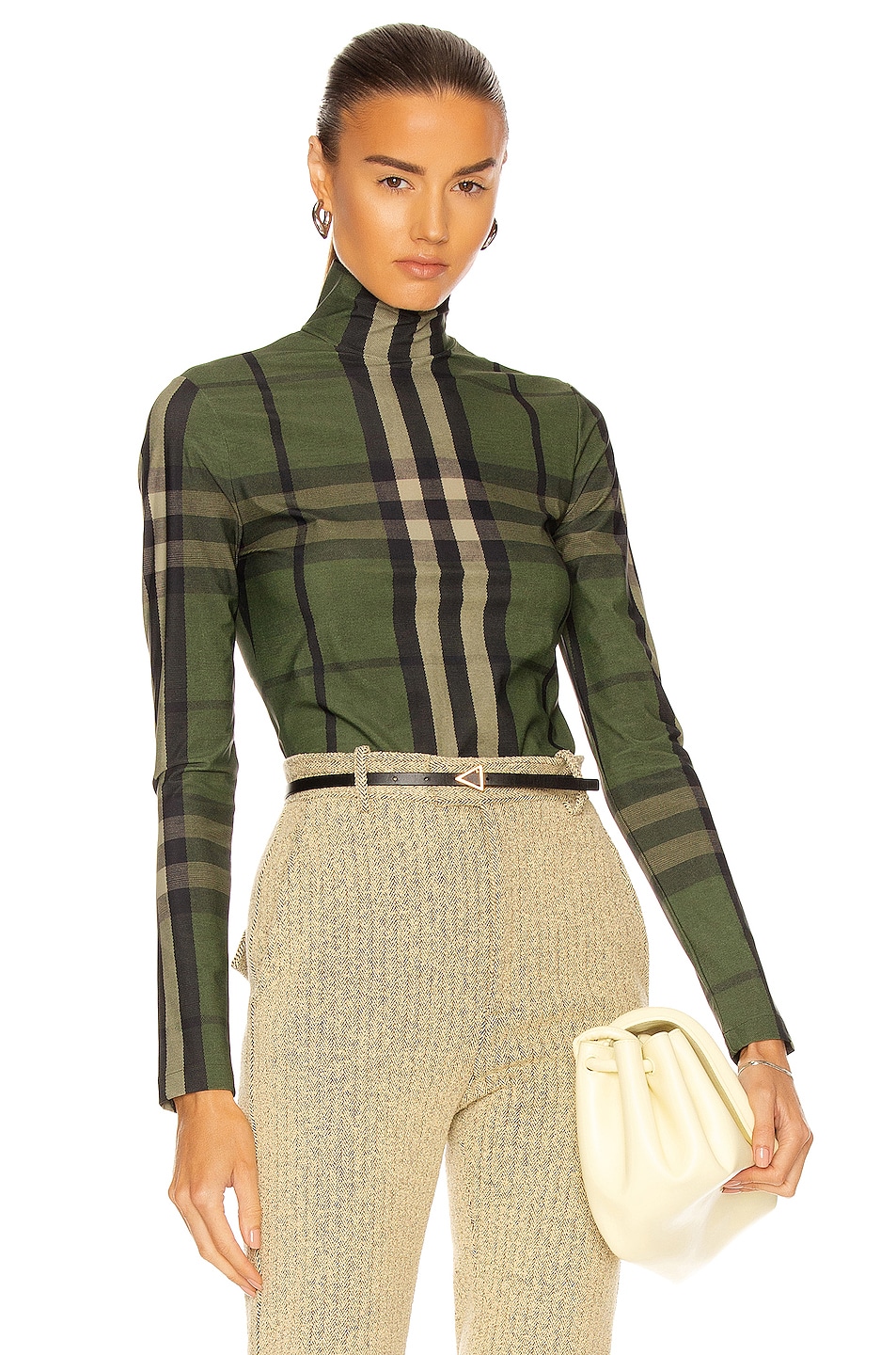 Image 1 of Burberry Emery Check Top in Military Green IP Check