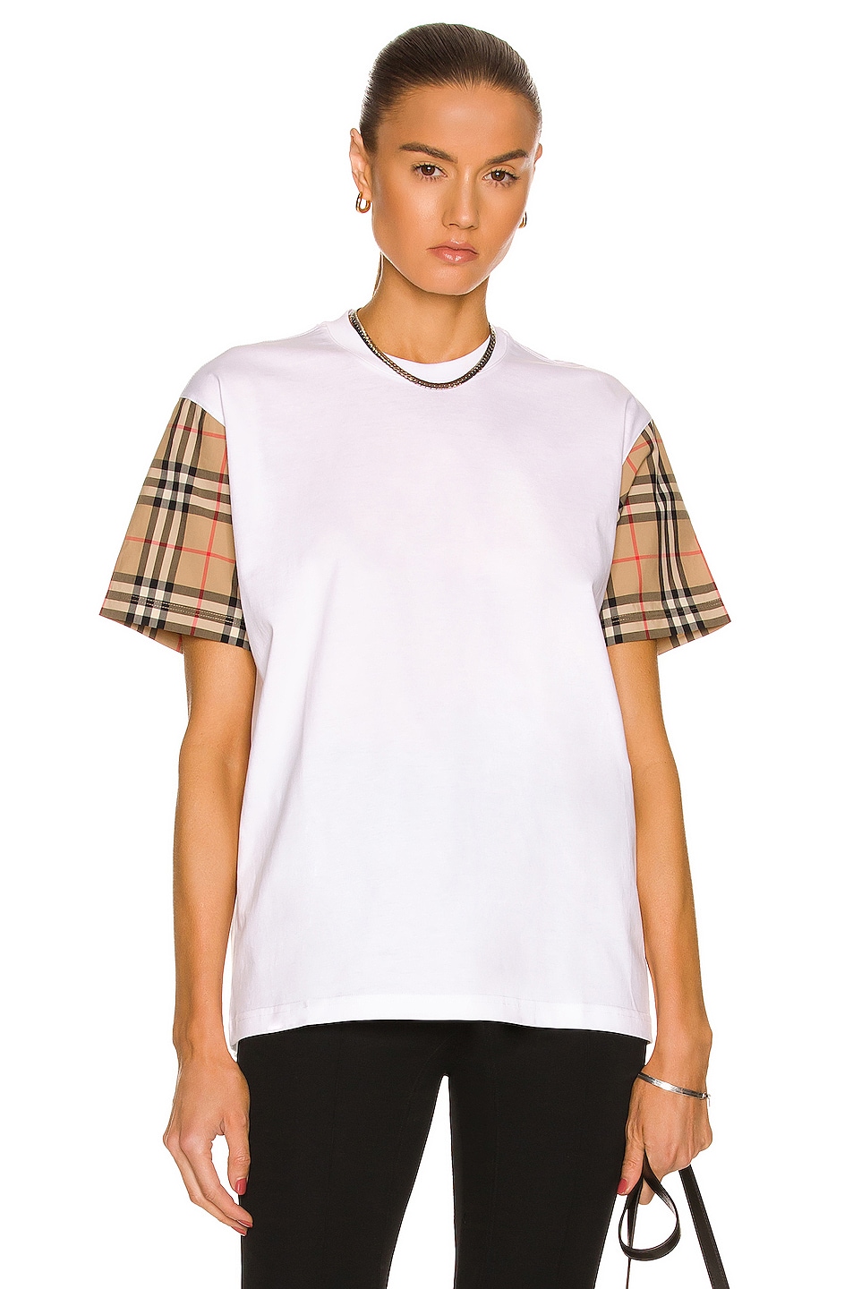 Image 1 of Burberry Carrick Check Sleeve T-Shirt in White