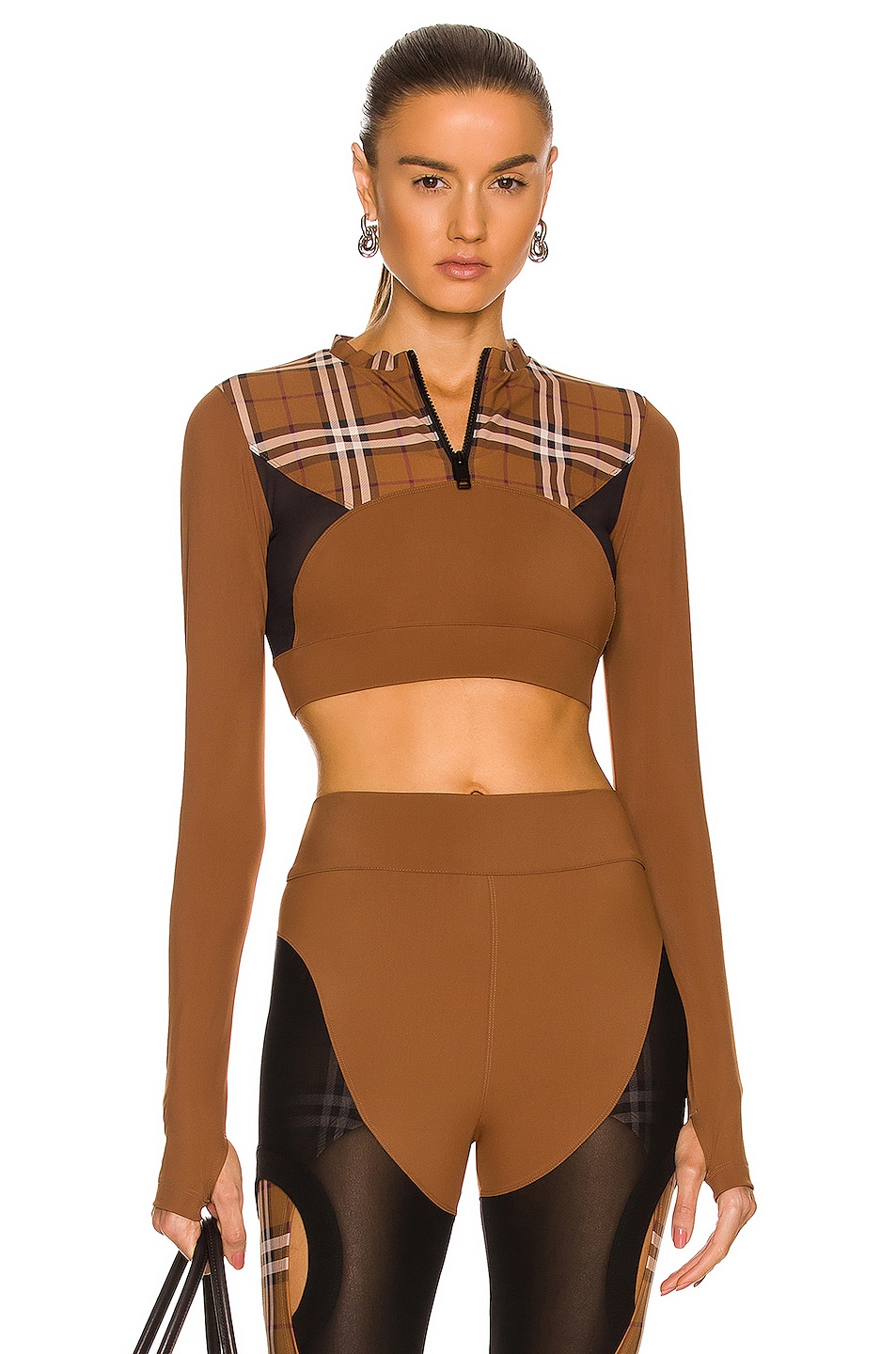 Image 1 of Burberry Everley Check Sporty Top in Dark Birch Brown IP