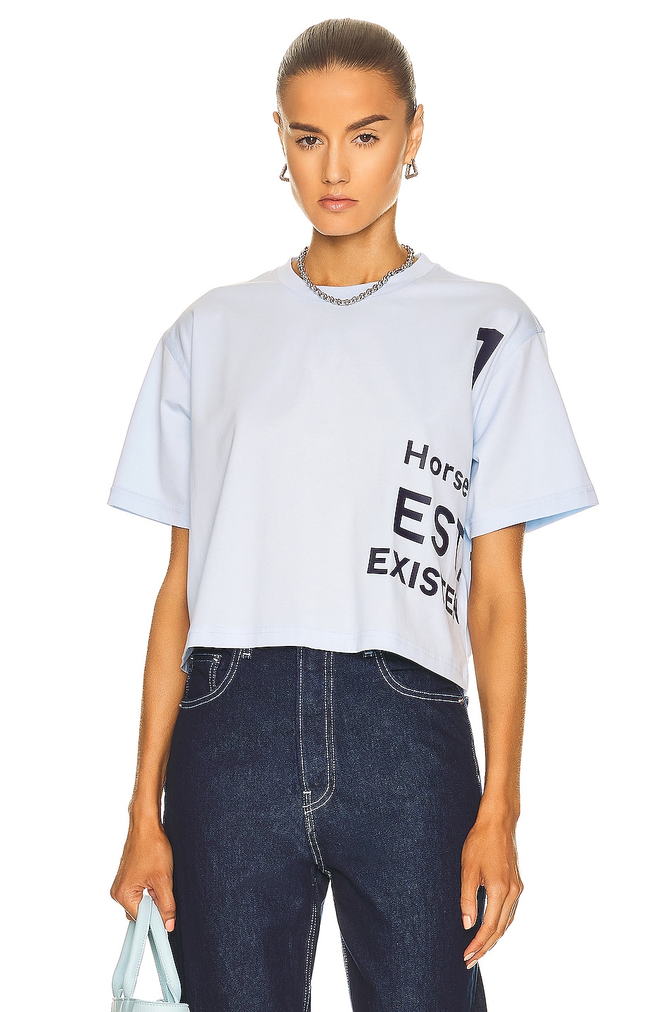 Image 1 of Burberry Laney Cropped T-Shirt in Pale Blue