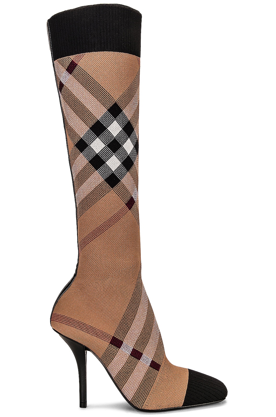 Image 1 of Burberry Dolman Check Knee High Boots in Birch Brown IP Check