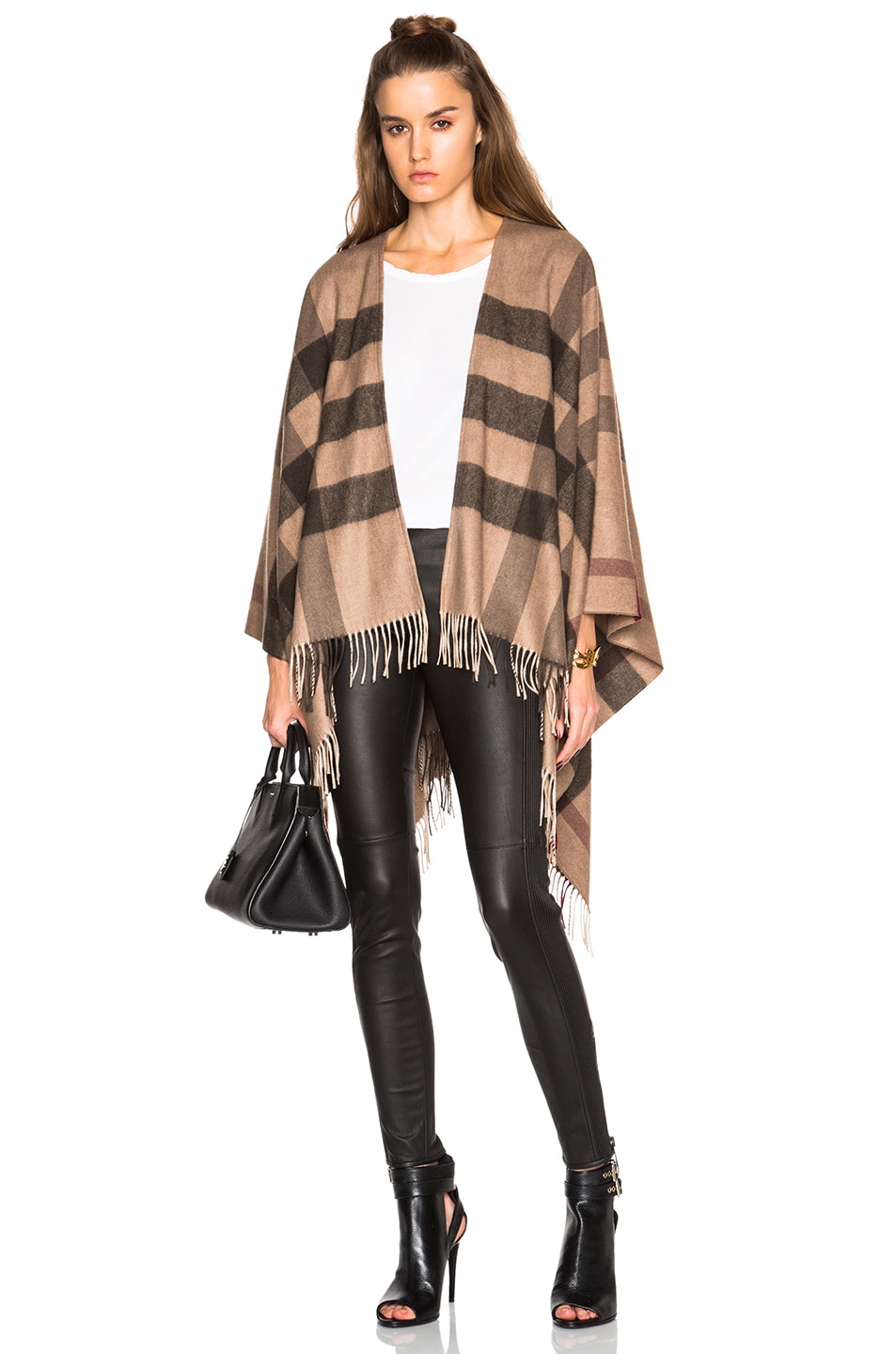 Image 1 of Burberry London Collette Merino Wool Cashmere Check Cape in Smoked Trench Check