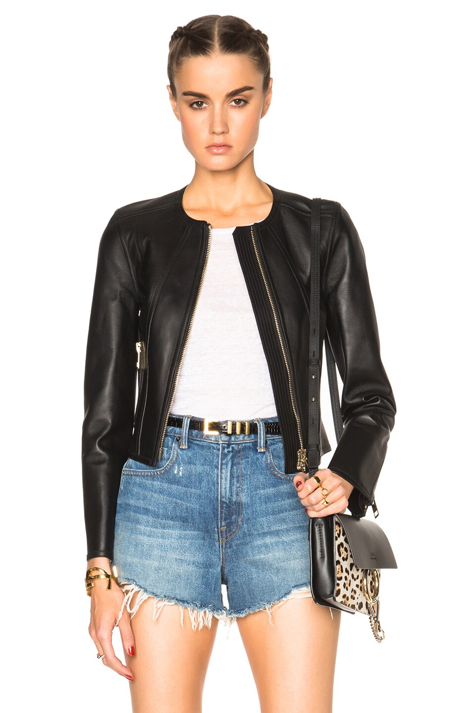 Image 1 of Burberry London Haylands Paneled Cropped Leather Jacket in Black