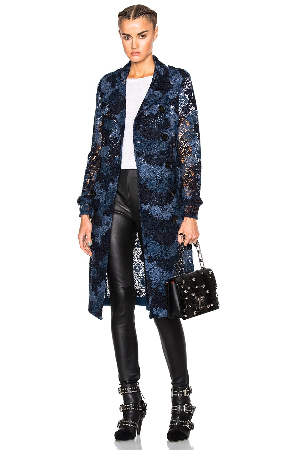 Image 1 of Burberry London Dartford Lace Trench Coat in Ink Blue