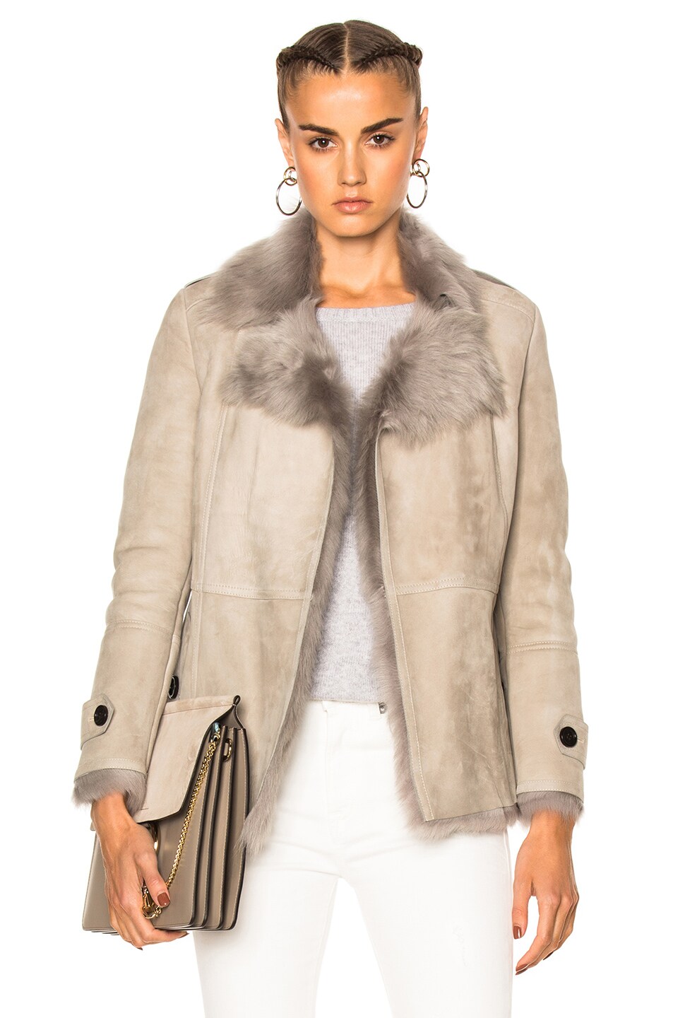 Image 1 of Burberry Shearling Jacket in Pale Gray